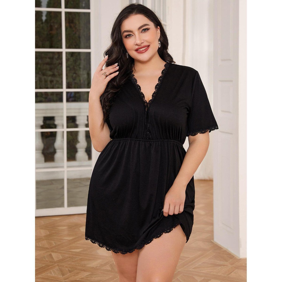 Vestido para dormir con encaje en Ónix, foto 2
